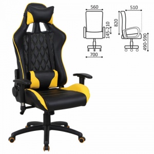 Кресло игровое Brabix "GT Master GM-110", две подушки, экокожа черная/желтая, пластик (531927)