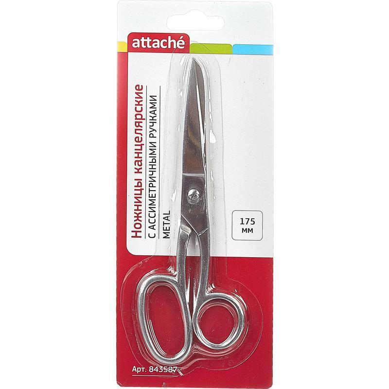 Ножницы Attache Metal 175мм, асимметричные цельнометаллические ручки, остроконечные