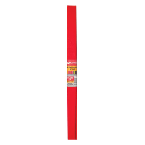 Бумага цветная крепированная Brauberg, 50x250см, плотная, растяжение до 45%, 32 г/кв.м, красная, в рулоне, 1 лист (126531)