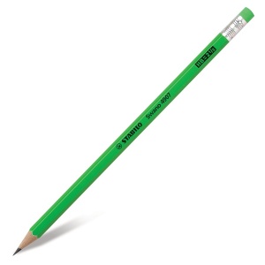 Карандаш чернографитный (простой) Stabilo Swano (НВ, корпус неоновый зеленый, с ластиком, заточенный) 1шт. (4907/010НВ)