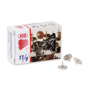 Кнопки канцелярские ICO, d=11мм, металлические, 100шт., картонная упаковка