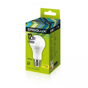 Лампа светодиодная Ergolux (12Вт, Е27, грушевидная) теплый белый, 1шт.