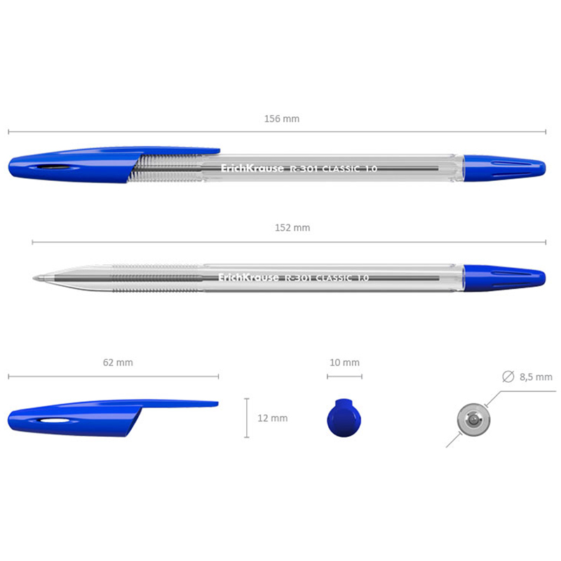 Ручка шариковая Erich Krause R-301 Classic (0.5мм, синий цвет чернил) 1шт. (22029)
