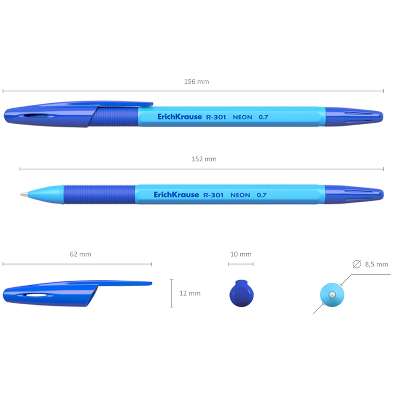 Ручка шариковая Erich Krause R-301 Neon (0.35мм, синий цвет чернил) 1шт. (42751)