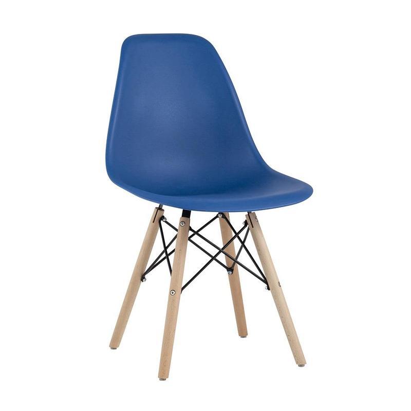 Стул для столовых Eames, синий пластик/дерево бук, 4шт.