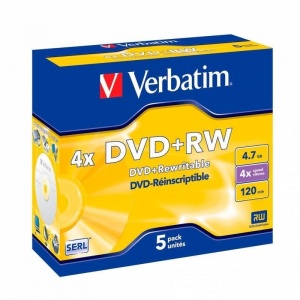 Оптический диск DVD+RW Verbatim Serl Matt Silver 4.7Gb, 4x, jewel case, 5шт. (43229)