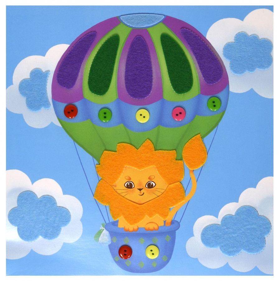 Аппликация из фетра и пуговиц Каляка-Маляка &quot;Львенок на воздушном шаре&quot;, 20х20см (АФПКМ-ЖА)