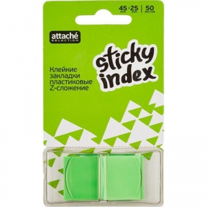 Клейкие закладки пластиковые Attache Selection, зеленый неон по 50л., 45х25мм