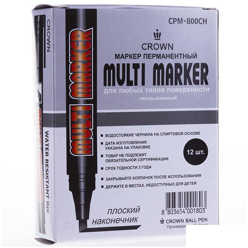 Маркер перманентный (нестираемый) Crown Multi Marker Chisel (5мм, скошенный наконечник, черный) (CPM-800CH)