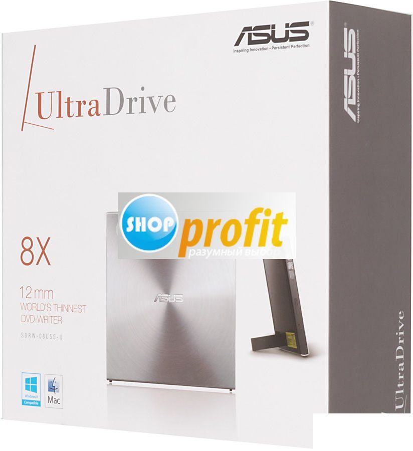 Оптический привод DVD-RW Asus SDRW-08U5S-U, внешний, USB, серебристый, Retail (SDRW-08U5S-U/SIL/G/AS)