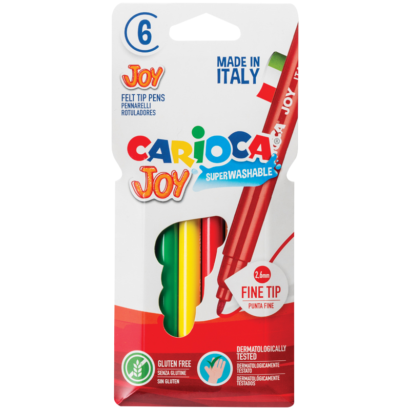 Набор фломастеров 6 цветов Carioca Joy (линия 1-2.6мм, смываемые) картонный футляр (40549)