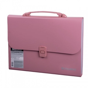 Папка-портфель Brauberg (А4, 13 отделений, пластик, фактура стандарт, индекс) розовая (221441), 12шт.