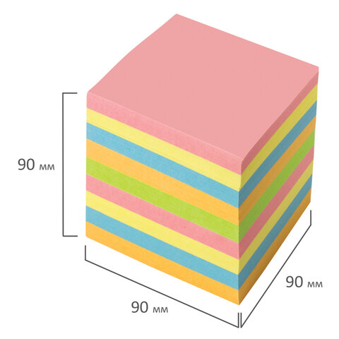 Блок-кубик для записей Brauberg, 90x90x90мм, непроклеенный, цветной (122341)