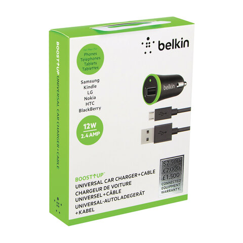 Зарядное устройство автомобильное Belkin Universal, кабель microUSB, черный (F8M887bt04-BLK)