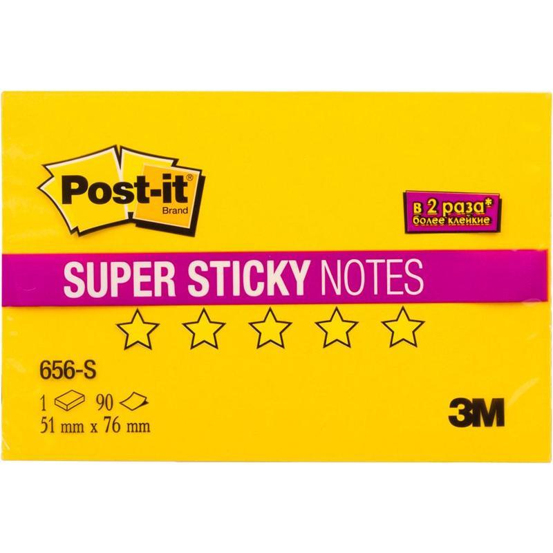 Стикеры (самоклеящийся блок) 3M Post-it Super Sticky, 76x51мм, желтый неон, 90 листов (656-S), 12 уп.