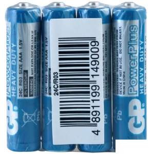 Батарейка GP PowerPlus AAA/R03 (1.5 В) солевая (эконом, 4шт.) (24CEBRA-2S4/10877)
