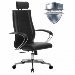 Кресло руководителя Metta К-33, кожа черная, подголовник, хром