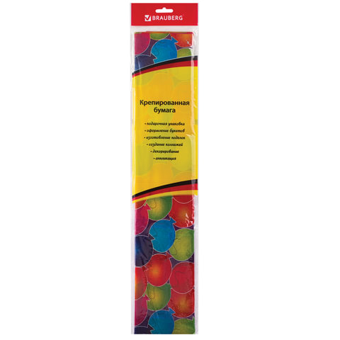 Бумага цветная крепированная Brauberg, 50x100см, шарики, растяжение до 25%, 22 г/кв.м, в пакете, 1 лист (127939)