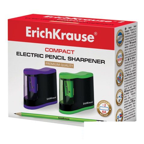 Точилка для карандашей электрическая Erich Krause Compact, питание от батарейки, цветная (44503)