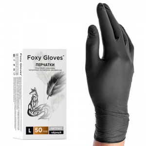 Перчатки одноразовые нитриловые смотровые Foxy-Gloves, нестерильные, неопудренные, размер L (8-9), черные, 50 пар