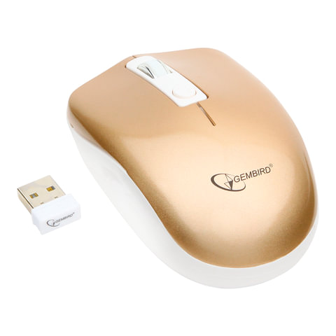 Мышь оптическая беспроводная Gembird MUSW-400-G, USB, бесшумная, бело-золотистая