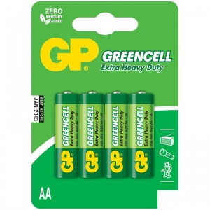 Батарейка GP Greencell AA/R06 (1.5 В) солевая (блистер, 4шт.) (GP 15G-2CR4)