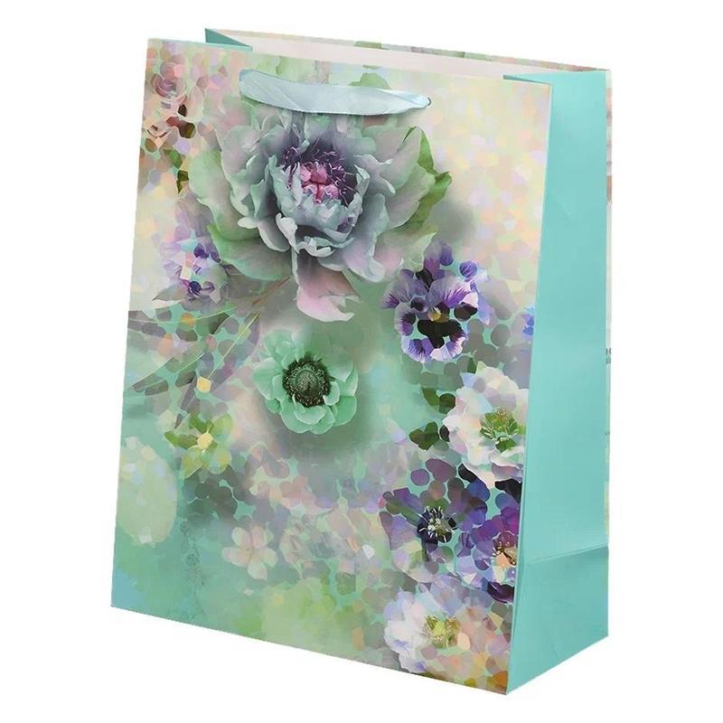 Пакет подарочный Цветы Акварель, 32x26х11.5см