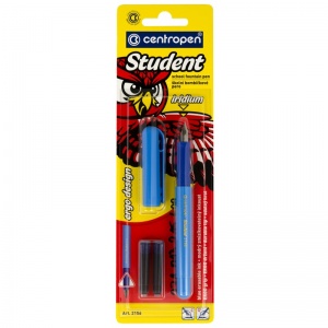 Ручка перьевая Centropen Student, синяя, 2 сменных картриджа, блистер (1 2156 0101)