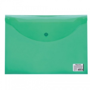 Папка-конверт на кнопке Brauberg (А4, до 100л., 150мкм, пластик) прозрачная зеленая (221635), 15шт.