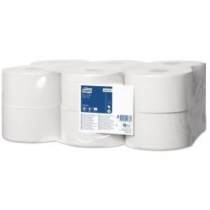 Бумага туалетная для диспенсера 1-слойная Tork T2 Universal Mini, белая, 200м, 12 рул/уп (120197)