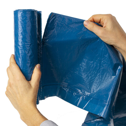 Пакеты для мусора 120л, Лайма (67x90см, 35мкм, синие) ПНД, 10шт. в рулоне, с завязками (601399), 20 уп.