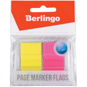 Клейкие закладки пластиковые Berlingo, 2 цвета неон по 20л., 45x25мм, в диспенсере (LSz_45251)