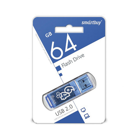 Флэш-диск USB 64Gb SmartBuy Glossy, синий (SB64GBGS-B), 180шт.