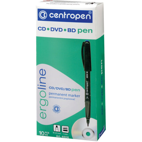 Маркер для CD/DVD Centropen CD-PEN 2606 (трехгранный, 1мм, черный) 10шт. (2606/1Ч)