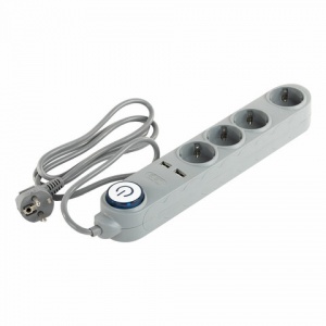 Сетевой фильтр Sonnen DX04, 4 розетки, 2 USB-порта, с заземлением, 1,8м, серый (513493)
