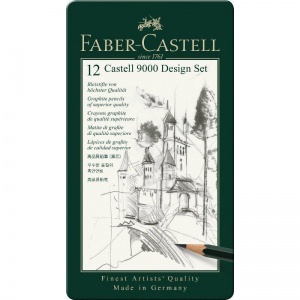 Набор чернографитных (простых) карандашей Faber-Castell 9000 Design Set (5H-5B, заточенные) метал. коробка, 12шт. (119064)