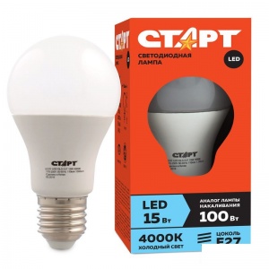 Лампа светодиодная Старт ECO LED (15Вт, E27, шар) холодный белый, 1шт. (10665)