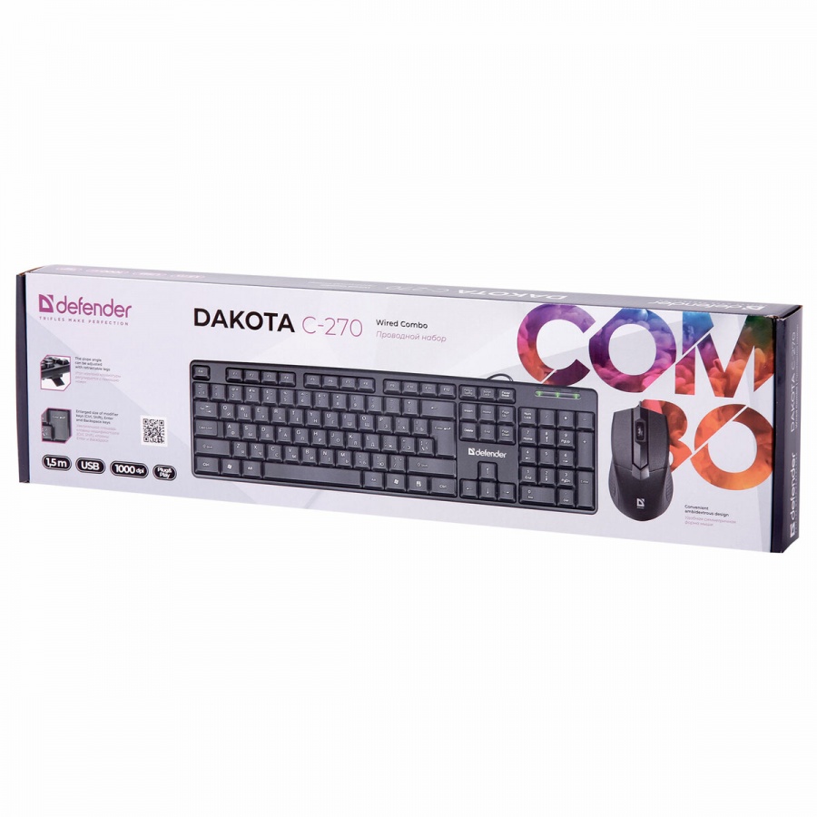 Набор клавиатура+мышь Defender Dakota C-270, проводной, USB (45270), 20 уп.