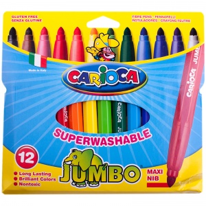 Набор фломастеров 12 цветов Carioca Jumbo (линия 2-6мм, смываемые, утолщенные) картонная упаковка (40565)