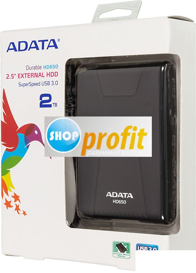 Внешний жесткий диск A-Data DashDrive Durable HD650, 2Тб, черный (AHD650-2TU3-CBK)