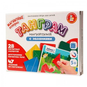 Игра-головоломка Десятое королевство "Танграм магнитный с заданиями", магнитная, картонная коробка (4053), 14шт.