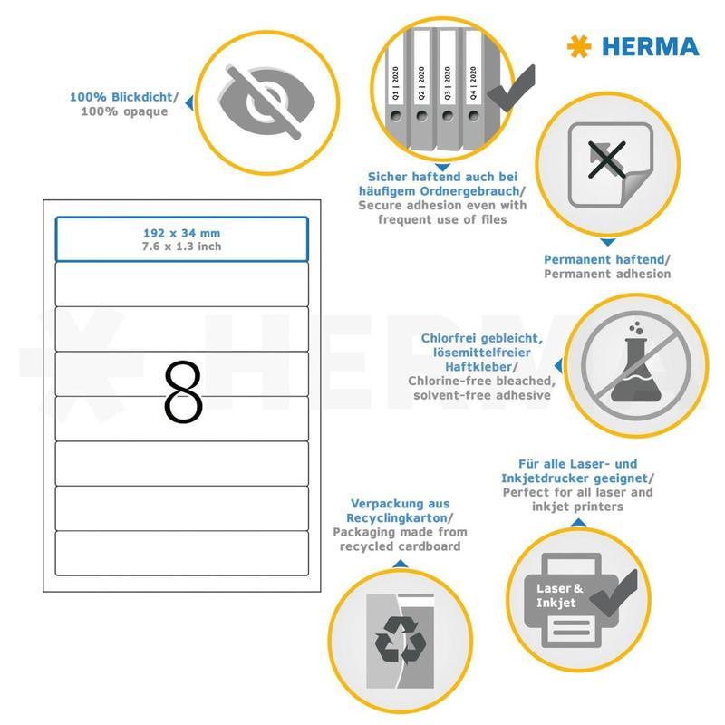 Этикетки для папок-регистраторов Herma (192х34мм, 8шт. на листе, 25 листов)