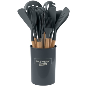 Набор силиконовых кухонных принадлежностей с деревянными ручками Daswerk 12 в 1, серый (608194)