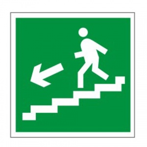 Знак эвакуационный "Направление к эвакуационному выходу по лестнице НАЛЕВО вниз" (пленка ПВХ, 200х200мм) 25шт. (610019/Е 14)