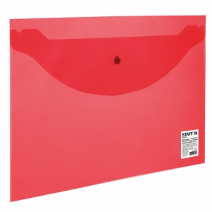 Папка-конверт на кнопке Staff (А4, 340х240мм, до 100л., 120мкм, пластик) прозрачная красная (225172)