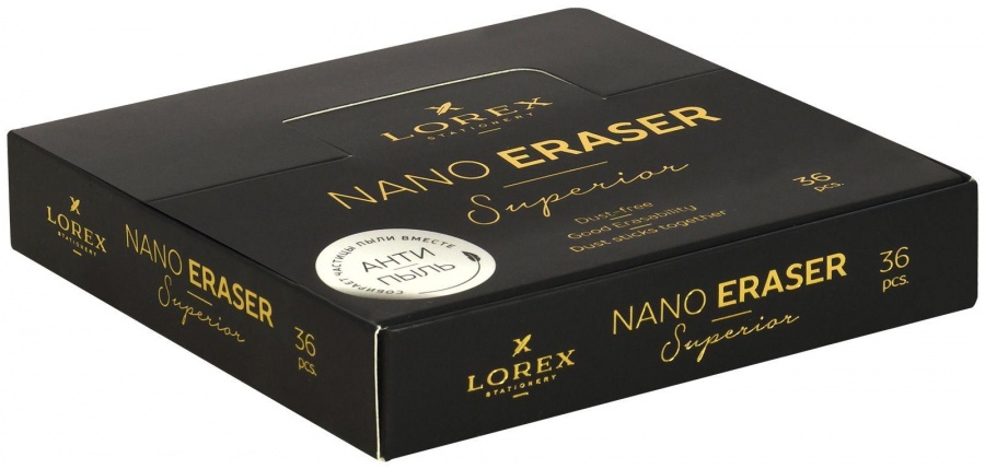 Ластик Lorex Nano Superior, ПВХ, 40х20х11мм, прямоугольный, индивидуальная упаковка, 36шт.