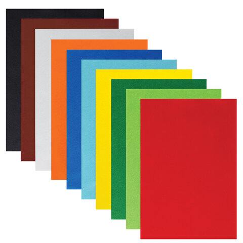 Фетр цветной для творчества Юнландия, 10 цветов, А4, толщина 1мм, с европодвесом (662048)