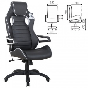Кресло игровое Brabix "Techno Pro GM-003", экокожа, черная/серая, вставки серые, пластик