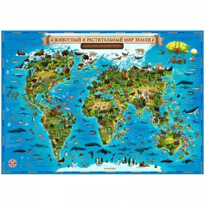 Настенная карта для детей "Животный и растительный мир Земли" Globen, 590x420мм, интерактивная (КН005)