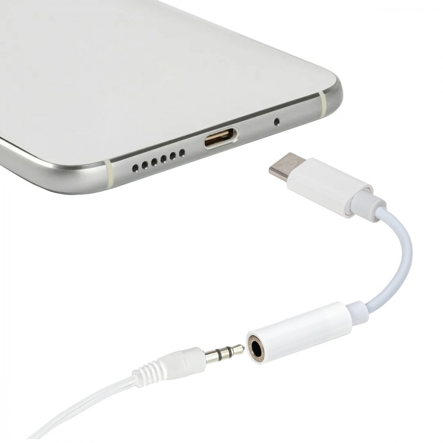 Переходник USB2.0 Sonnen, USB Type-C - AUX (mini jack 3.5мм), 0.1м, белый, 2шт. (513566)